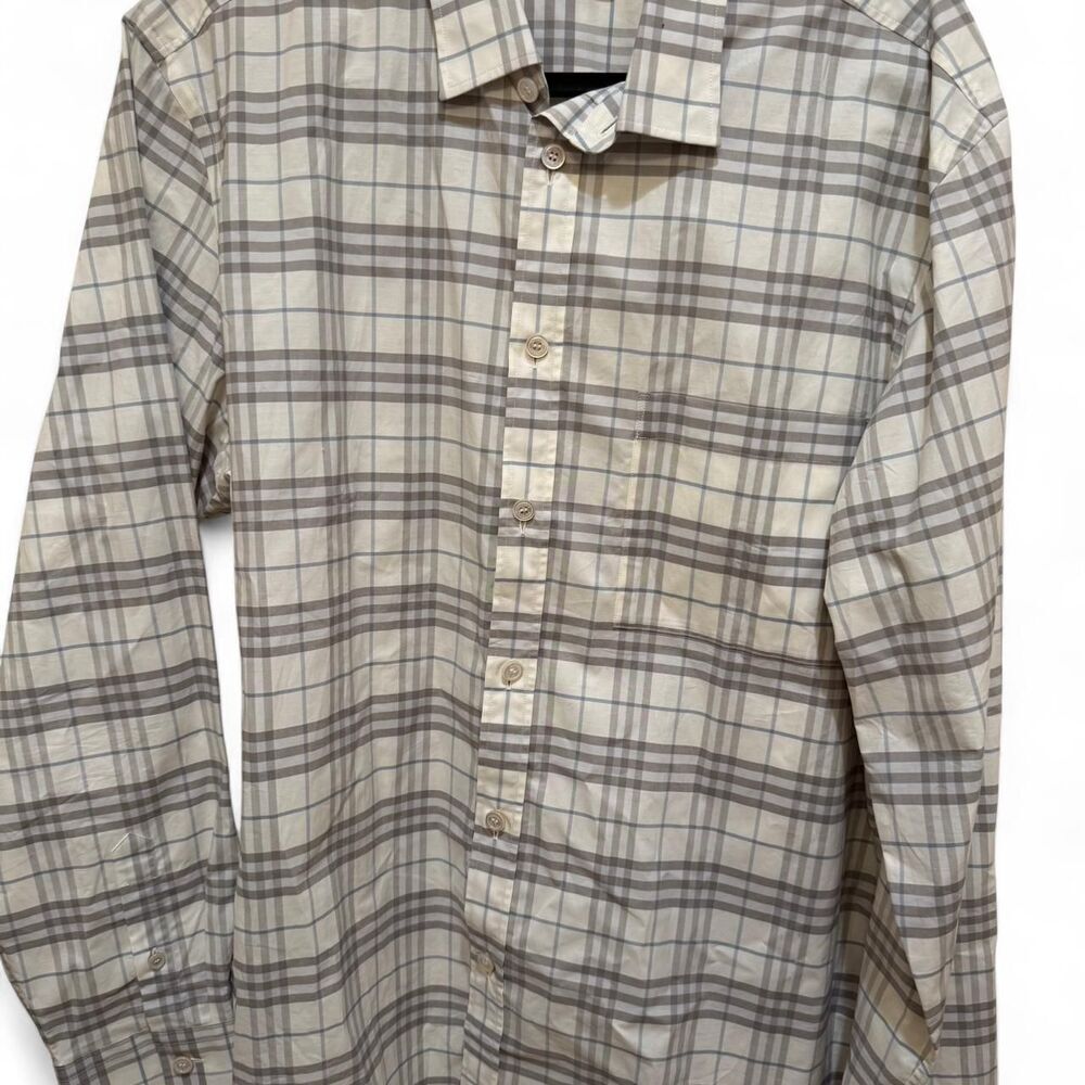 Burberry Men's Designer White Grey Button Down Dress Shirt XXL - EUC